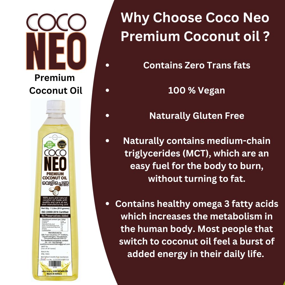 Coco Neo Premium Coconut Oil | 1 Litre Bottle