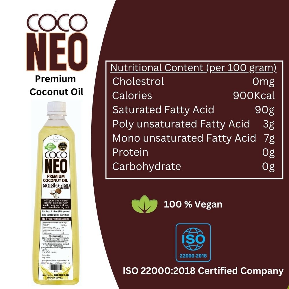 Coco Neo Premium Coconut Oil | 1 Litre Bottle - QBI Food IndustriesCoconut OilCoco Neo Premium Coconut Oil1LB8939117919276Coco Neo Premium Coconut Oil | 1 Litre Bottle