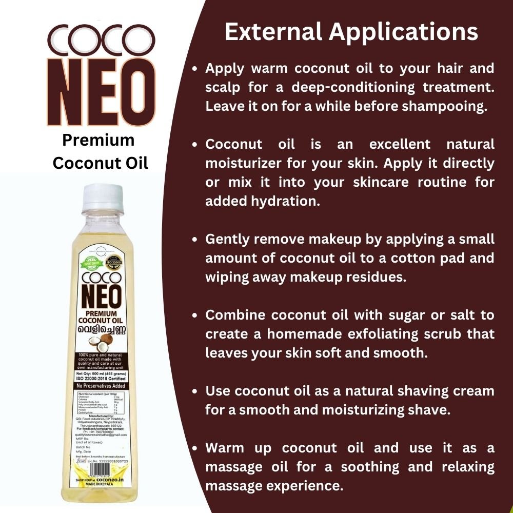 Coco Neo Premium Coconut Oil | 500 ml Bottle (Pack of 2) - QBI Food IndustriesCoconut OilCoco Neo Premium Coconut Oil1/2LB8939117919412Coco Neo Premium Coconut Oil | 500 ml Bottle (Pack of 2)