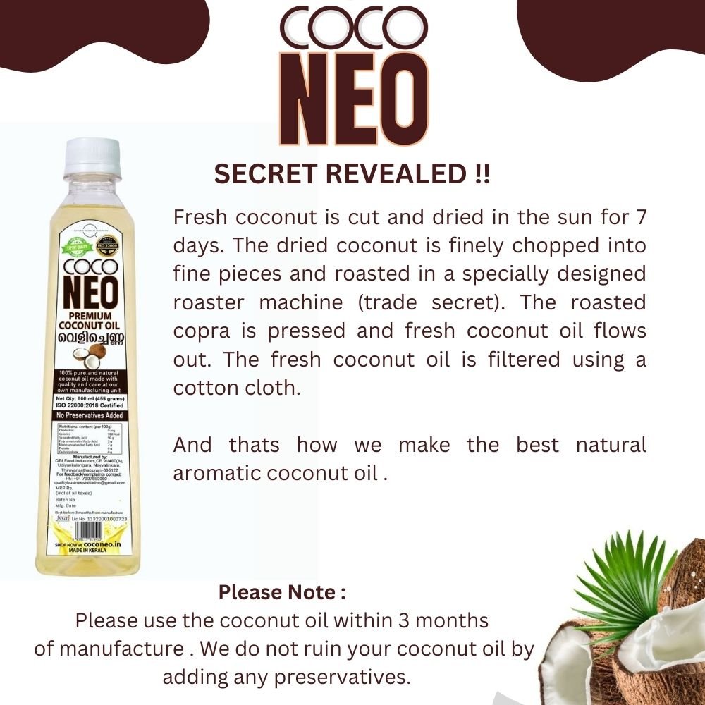 Coco Neo Premium Coconut Oil | 500 ml Bottle (Pack of 2) - QBI Food IndustriesCoconut OilCoco Neo Premium Coconut Oil1/2LB8939117919412Coco Neo Premium Coconut Oil | 500 ml Bottle (Pack of 2)